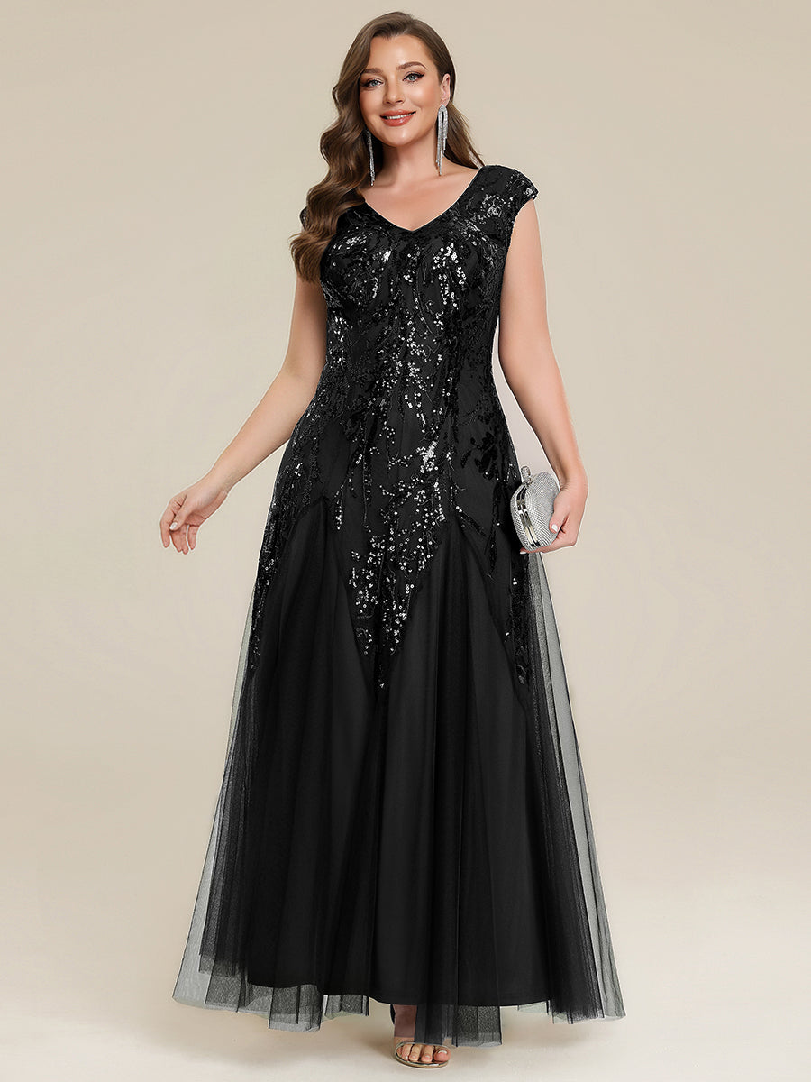 Color=Black | Wholesale Pricing Strapless V-Neck A-Line Floor Length Embroidered Evening Dresses-Black 6