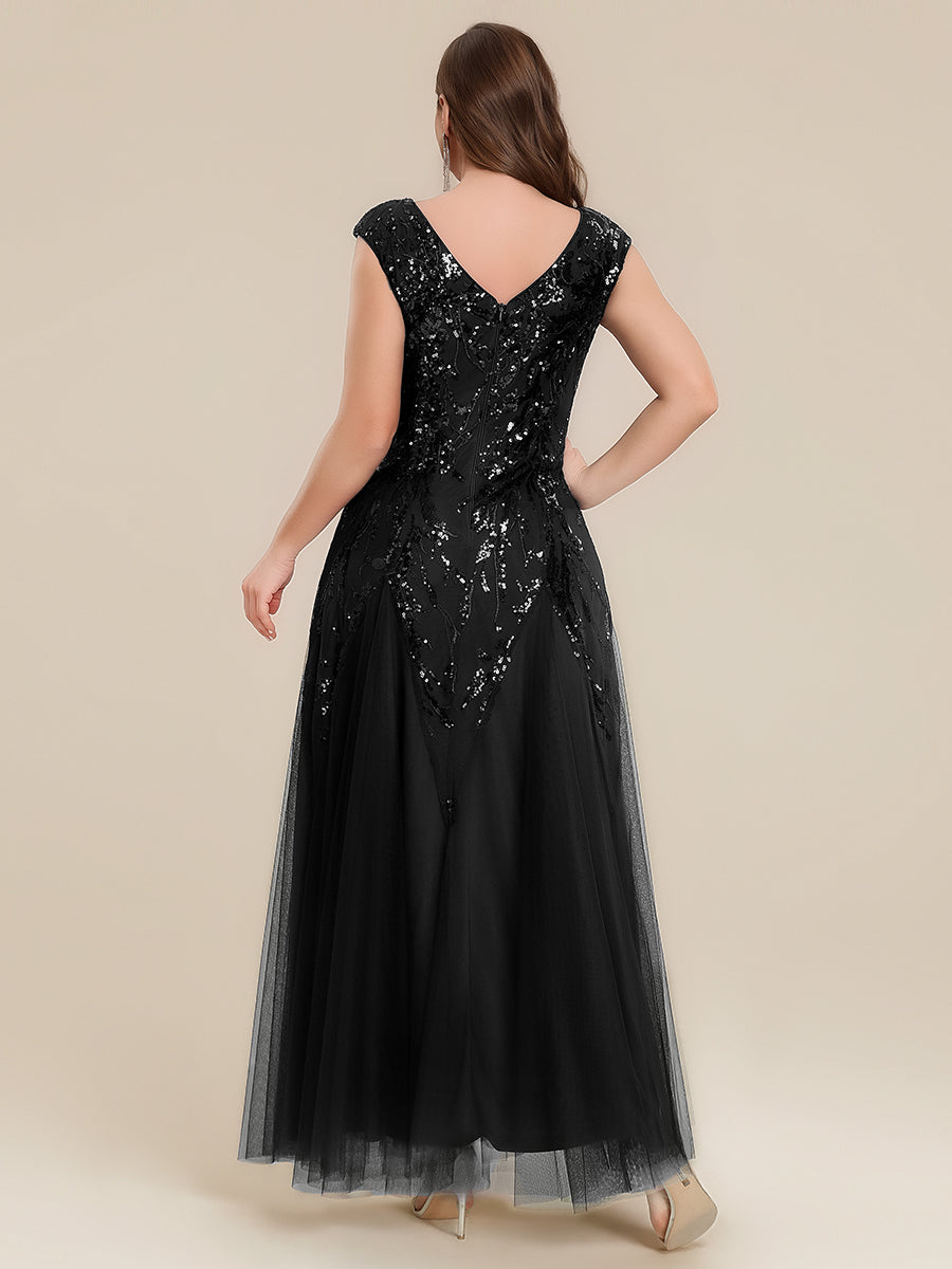Color=Black | Wholesale Pricing Strapless V-Neck A-Line Floor Length Embroidered Evening Dresses-Black 7