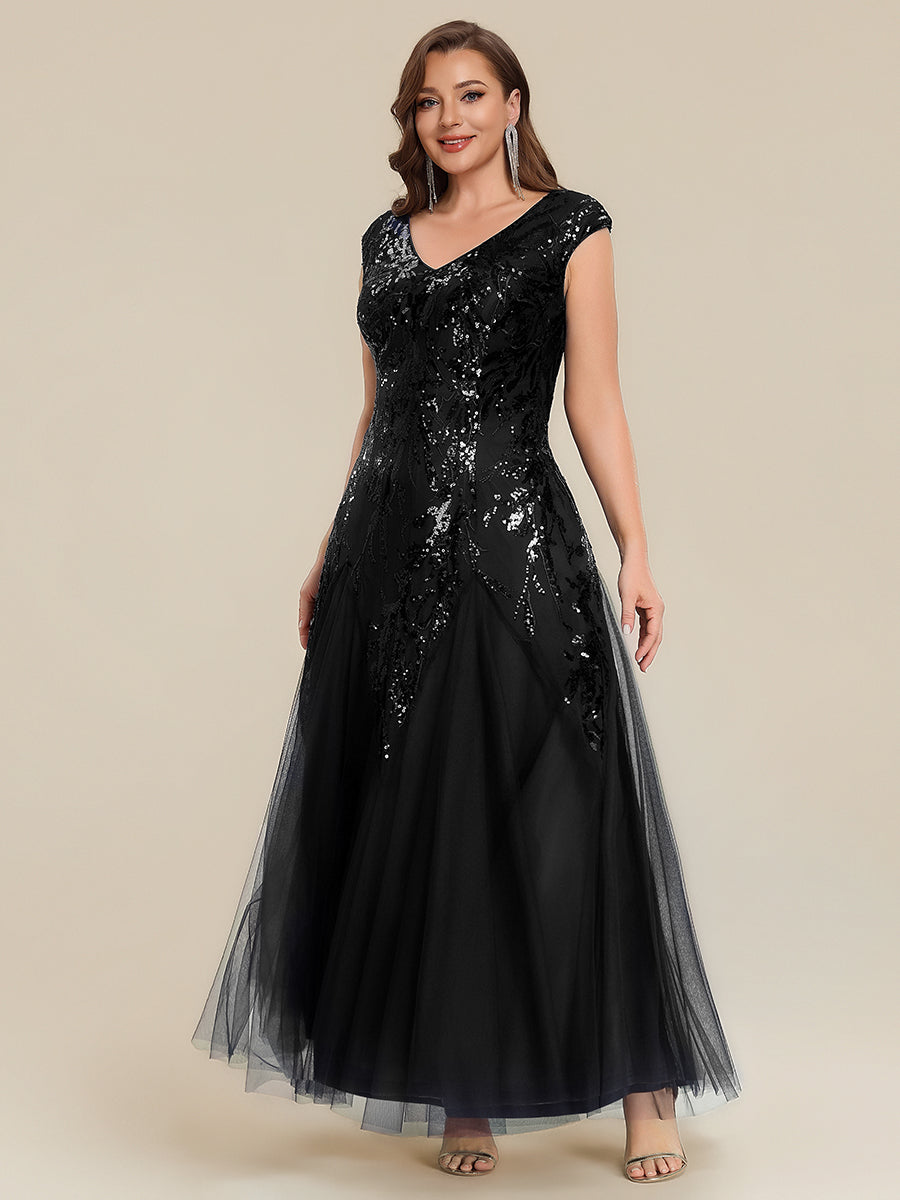 Color=Black | Wholesale Pricing Strapless V-Neck A-Line Floor Length Embroidered Evening Dresses-Black 9