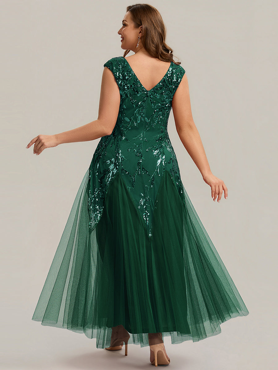 Color=Dark Green | Commercial Wholesale Short Sleeve V-Neck A-Line Maxi Dress with Embroidery & Sequins Evening Dresses-Dark Green 17