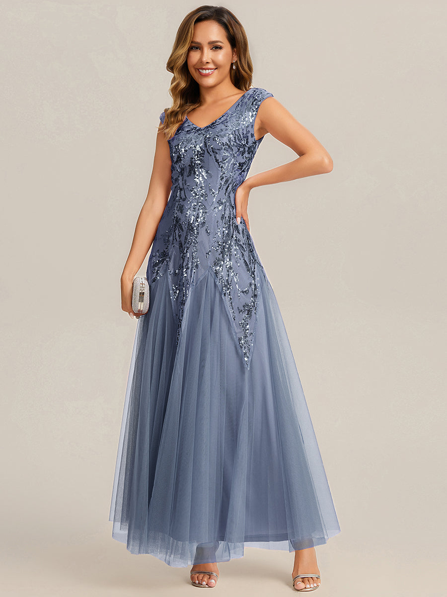 Color=Dusty Blue | One Stop Shop Sleeveless V-Neck Embroidered A-Line Floor Length Evening Dresses-Dusty Blue 5
