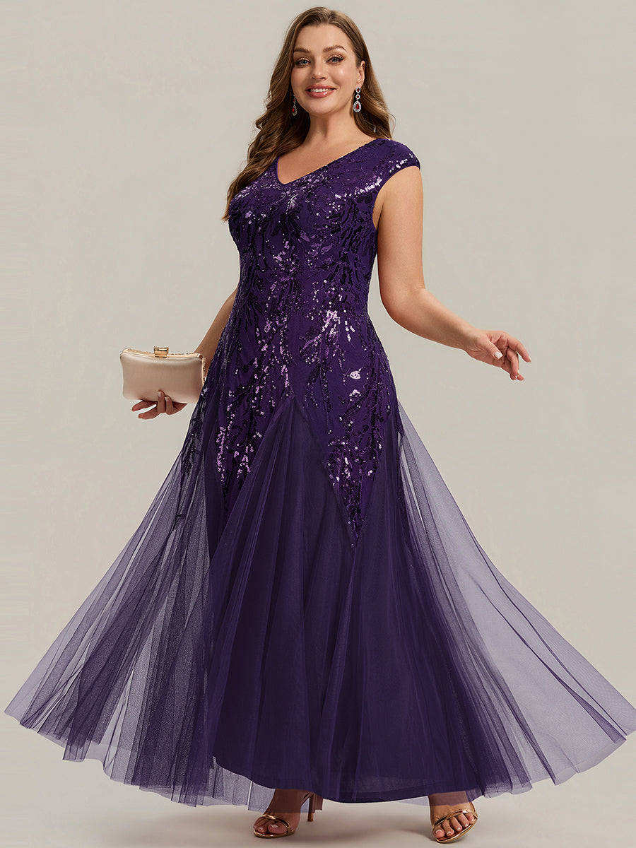 Color=Dark Purple | Commercial Wholesale Short Sleeve V-Neck A-Line Maxi Dress with Embroidery & Sequins Evening Dresses-Dark Purple 29