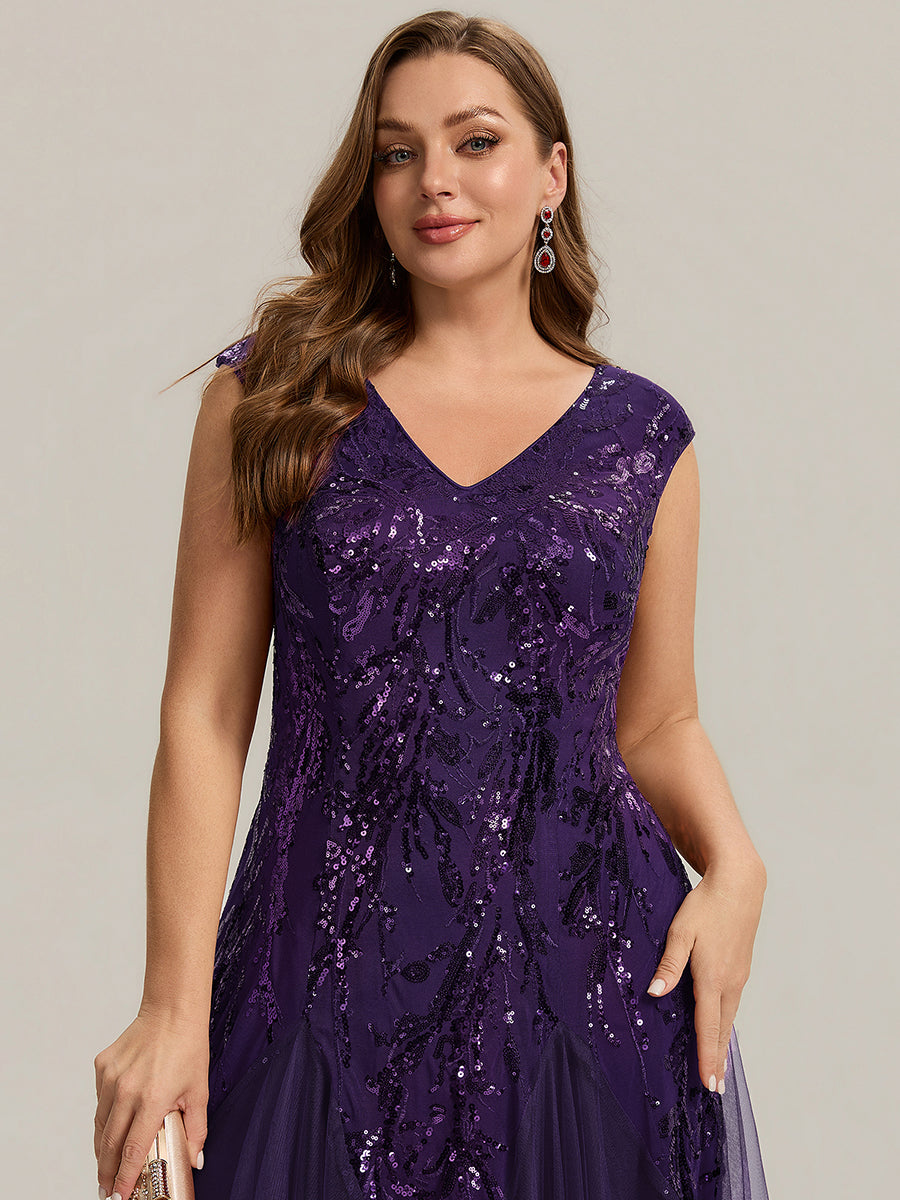 Color=Dark Purple | Commercial Wholesale Short Sleeve V-Neck A-Line Maxi Dress with Embroidery & Sequins Evening Dresses-Dark Purple 28