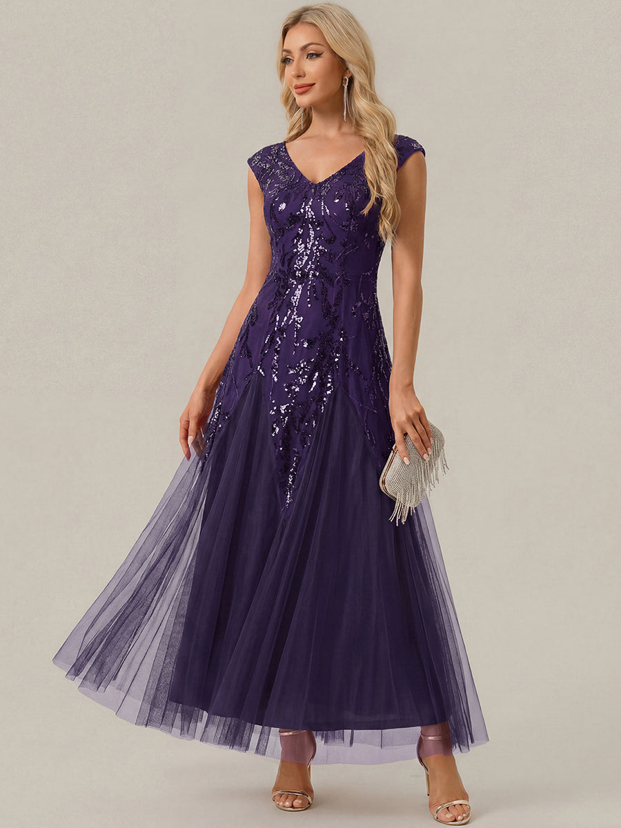 Color=Dark Purple | Commercial Wholesale Short Sleeve V-Neck A-Line Maxi Dress with Embroidery & Sequins Evening Dresses-Dark Purple 24