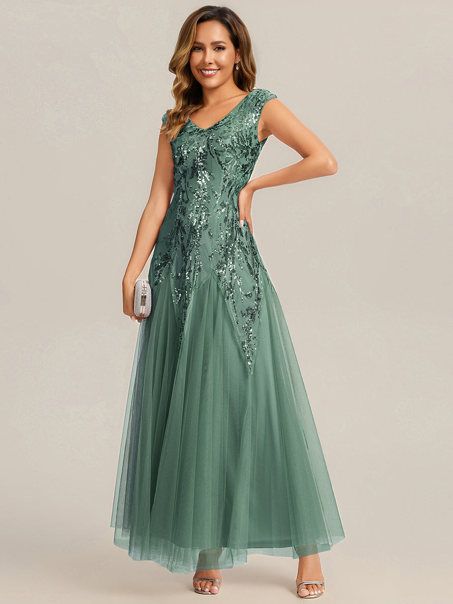 Color=Eucalyptus | EE02559EU | Wholesale Pricing Strapless V-Neck A-Line Floor Length Embroidered Evening Dresses