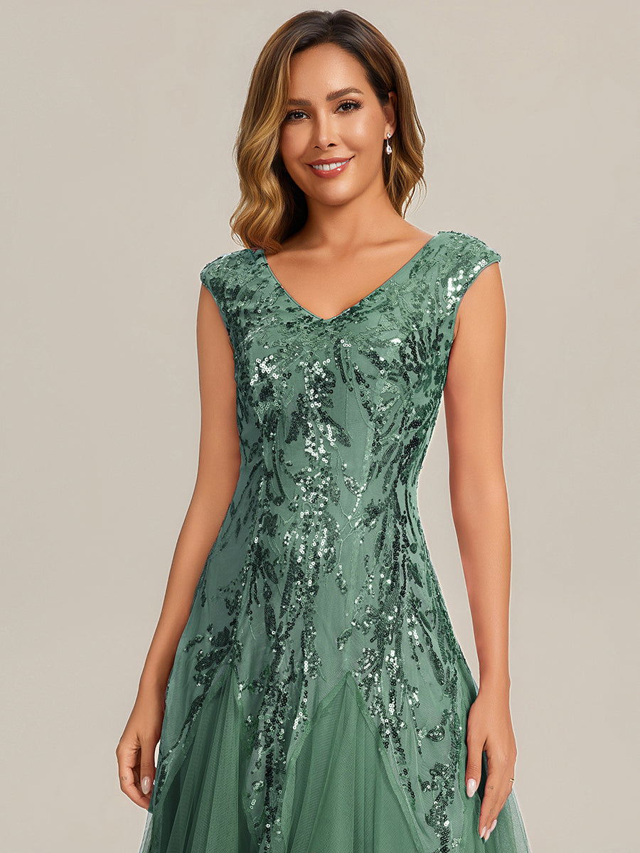 Color=Eucalyptus | EE02559EU | Wholesale Pricing Strapless V-Neck A-Line Floor Length Embroidered Evening Dresses