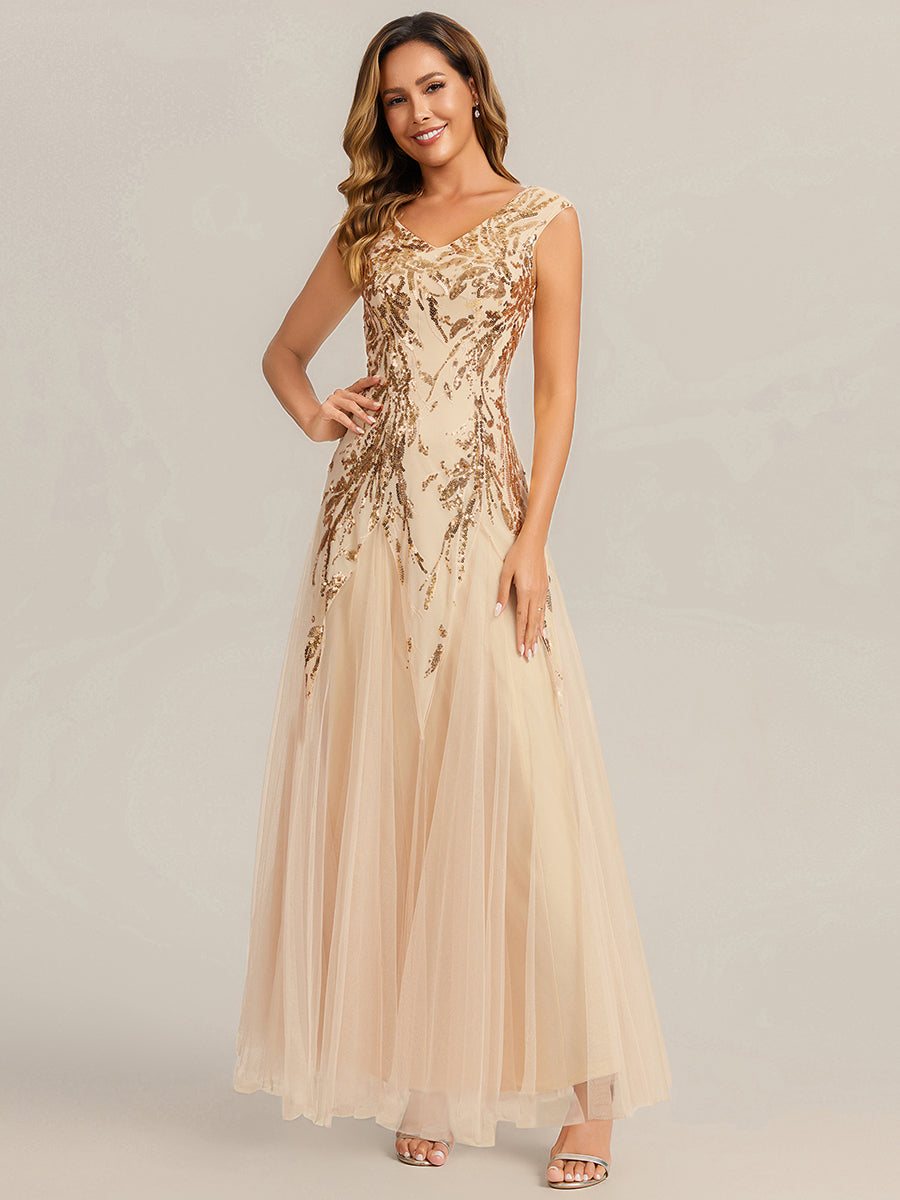 Color=Gold | Wholesale Pricing Strapless V-Neck A-Line Floor Length Embroidered Evening Dresses-Gold 11