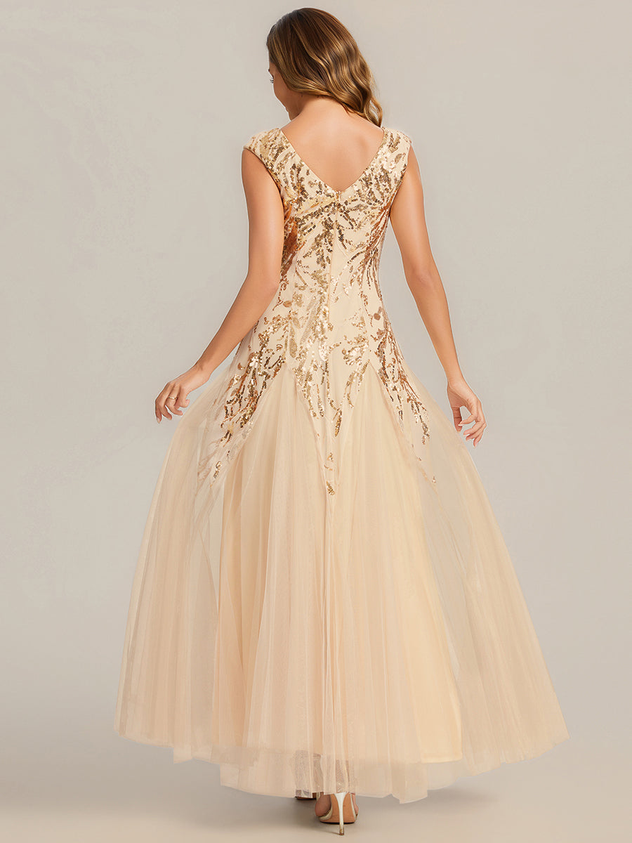 Color=Gold | Wholesale Pricing Strapless V-Neck A-Line Floor Length Embroidered Evening Dresses-Gold 12