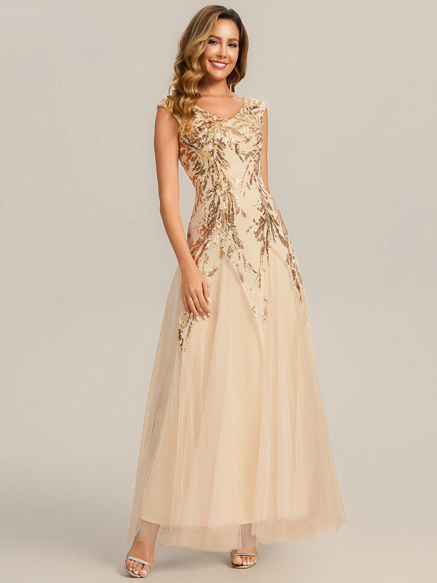 Color=Gold | Wholesale Pricing Strapless V-Neck A-Line Floor Length Embroidered Evening Dresses-Gold 15