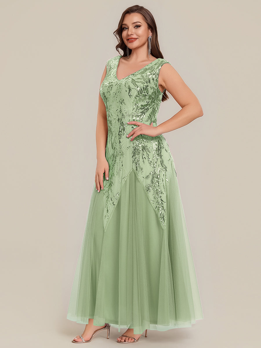 Color=Mint Green | Volume Discounts Short Sleeve V-Neck Embroidered A-Line Floor Length Evening Dresses-Mint Green 10