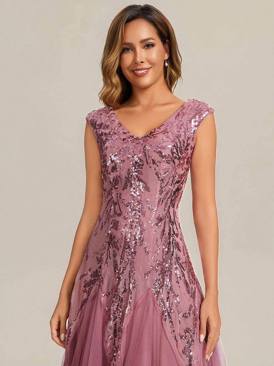 Color=Purple Orchid | One Stop Shop Sleeveless V-Neck Embroidered A-Line Floor Length Evening Dresses-Purple Orchid 23