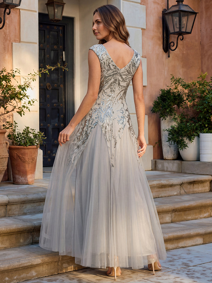 Color=Silver | Wholesale Pricing Strapless V-Neck A-Line Floor Length Embroidered Evening Dresses-Silver 7