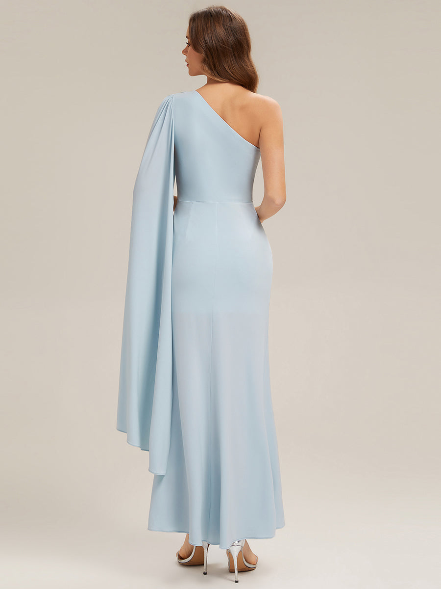 Color=Sky Blue | Volume Discounts Long Sleeve Cape Sheath High Stretch One-Shoulder Evening Dresses-Sky Blue 2