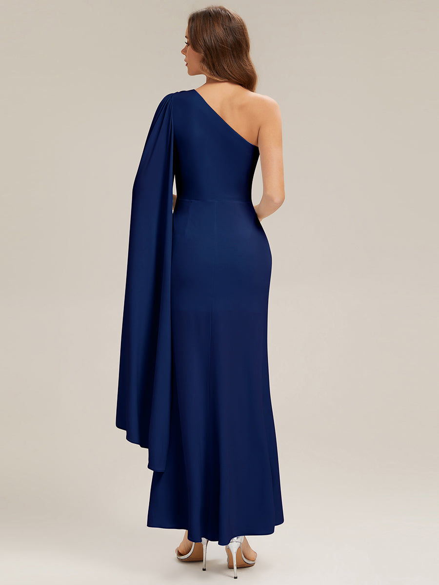 Color=Navy Blue | Volume Discounts Long Sleeve Cape Sheath High Stretch One-Shoulder Evening Dresses-Navy Blue 7