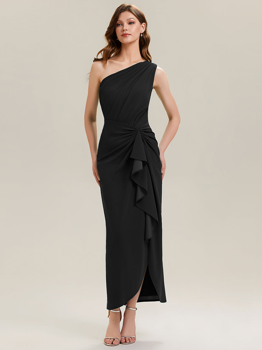 Color=Black | Industrial Use Strapless Asymmetrical High Stretch Bodycon Floor Length Evening Dresses-Black 5