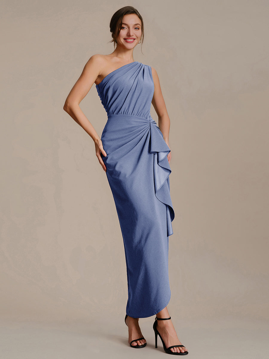 Color=Dusty Blue | Fast Delivery Strapless High Stretch Bodycon One Shoulder Evening Dress with Ruffles Evening Dresses-Dusty Blue 20