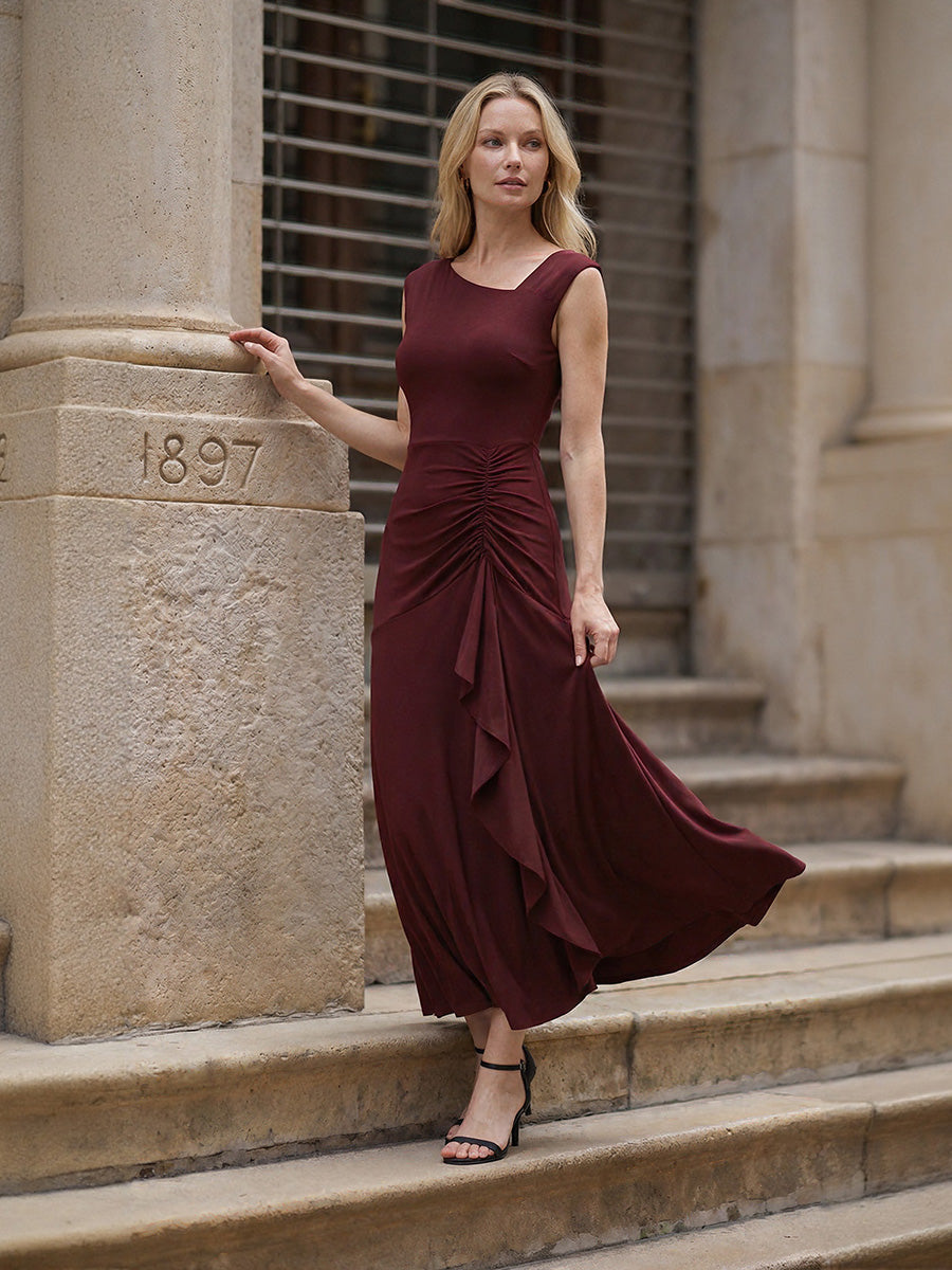 One Stop Shop Sleeveless Asymmetrical Ruffled A-Line Maxi Evening Dresses