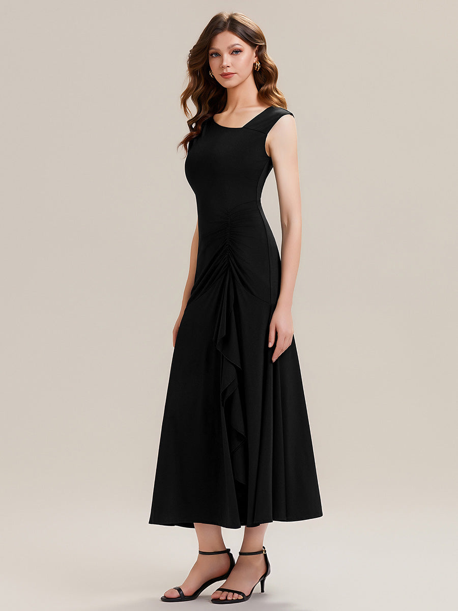 Color=Black | One Stop Shop Sleeveless Asymmetrical Ruffled A-Line Maxi Evening Dresses-Black 9