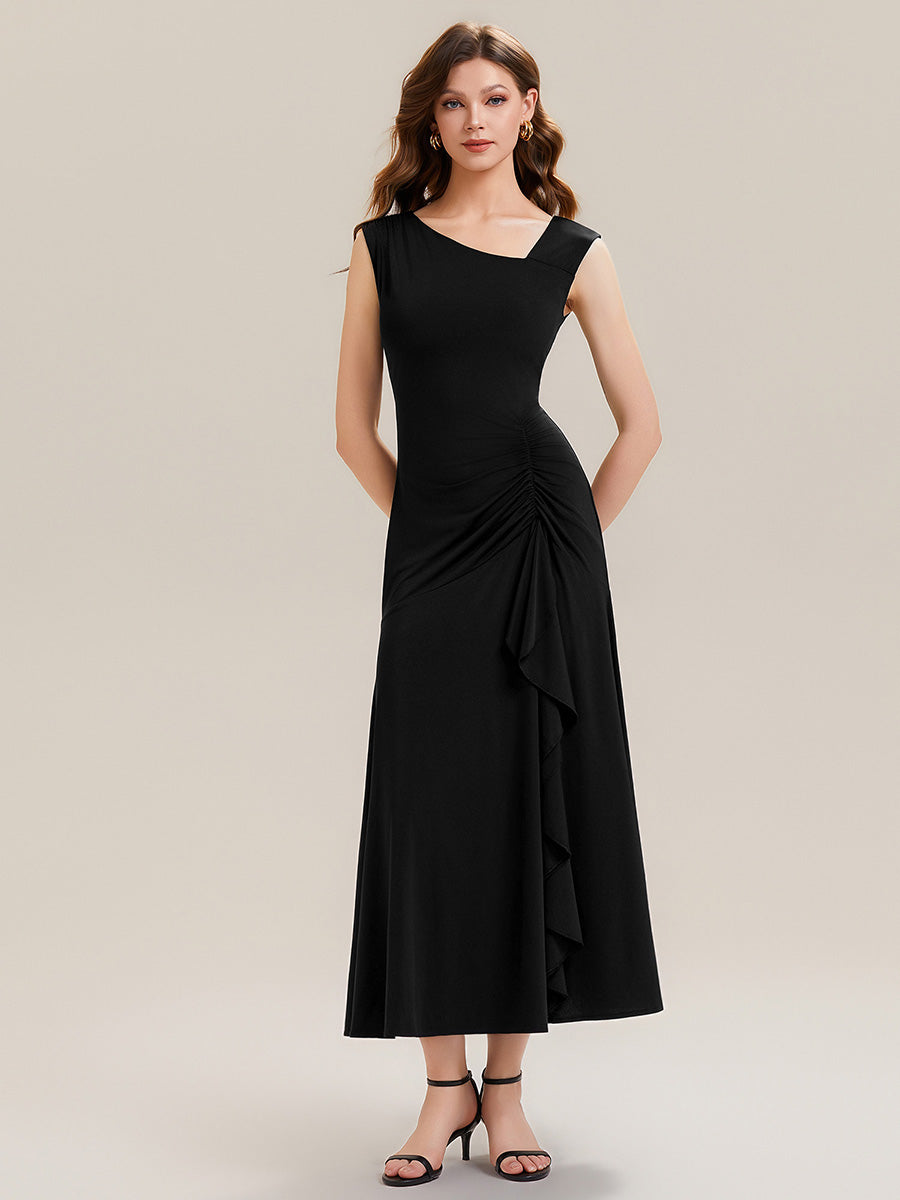 Color=Black | One Stop Shop Sleeveless Asymmetrical Ruffled A-Line Maxi Evening Dresses-Black 10