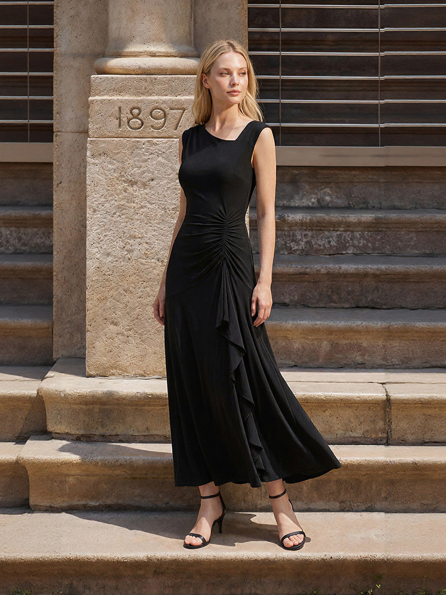 One Stop Shop Sleeveless Asymmetrical Ruffled A-Line Maxi Evening Dresses