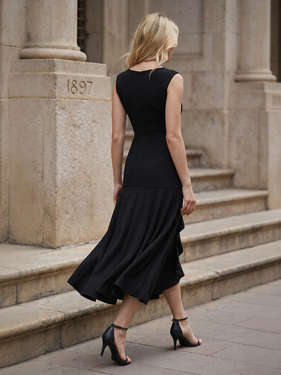 One Stop Shop Sleeveless Asymmetrical Ruffled A-Line Maxi Evening Dresses