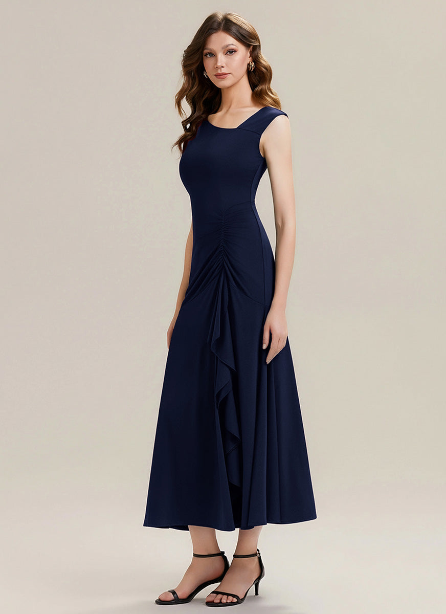 Color=Navy Blue | One Stop Shop Sleeveless Asymmetrical Ruffled A-Line Maxi Evening Dresses-Navy Blue 14