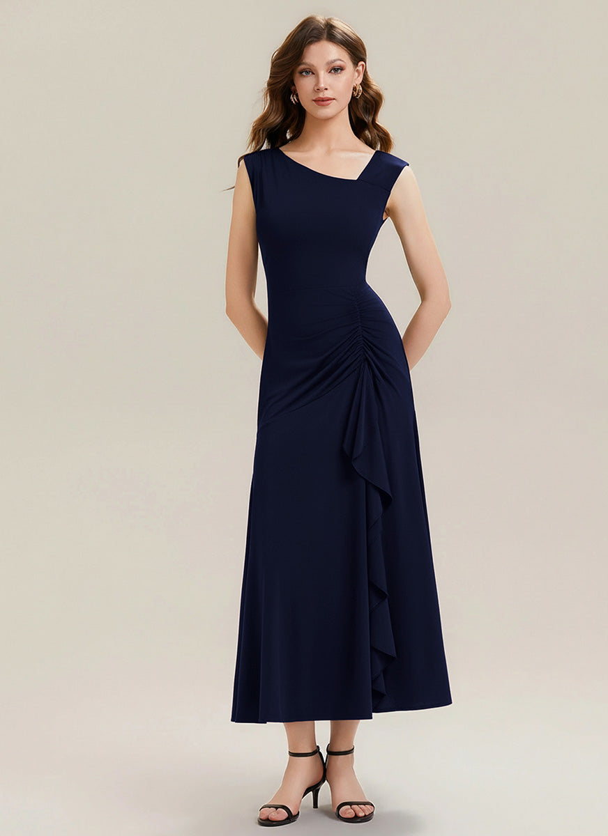 Color=Navy Blue | One Stop Shop Sleeveless Asymmetrical Ruffled A-Line Maxi Evening Dresses-Navy Blue 15