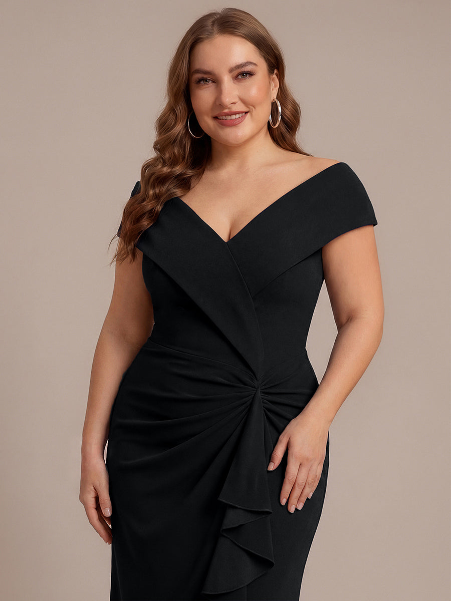 Color=Black | B2B-Exclusive Sleeveless V-Neck High Stretch Mermaid High-Low Evening Dresses-Black 8