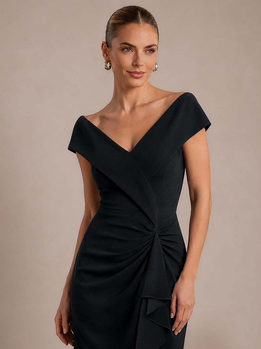 Color=Black | B2B-Exclusive Sleeveless V-Neck High Stretch Mermaid High-Low Evening Dresses-Black 3
