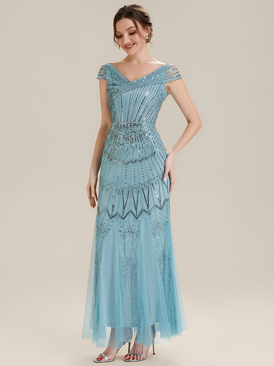 Color=Sky Blue | One Stop Shop Short Sleeves Off Shoulder Fishtail Embroidered Evening Dresses-Sky Blue 4