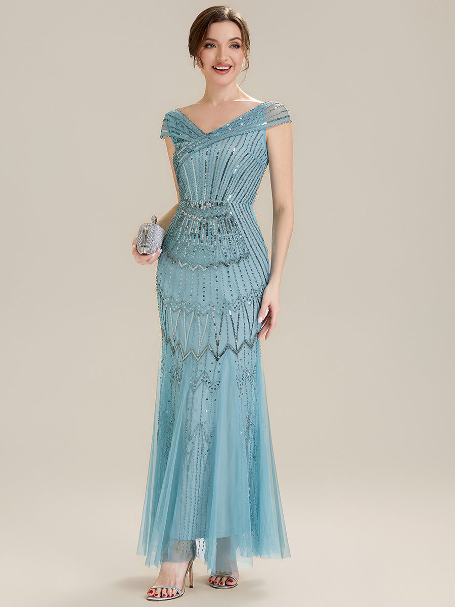 Color=Sky Blue | One Stop Shop Short Sleeves Off Shoulder Fishtail Embroidered Evening Dresses-Sky Blue 5