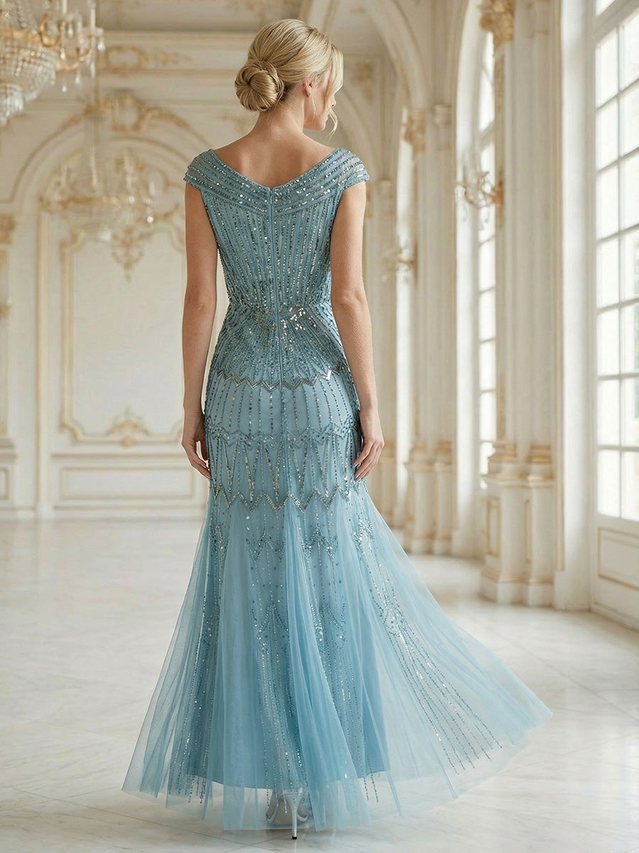 One Stop Shop Short Sleeves Off Shoulder Fishtail Embroidered Evening Dresses