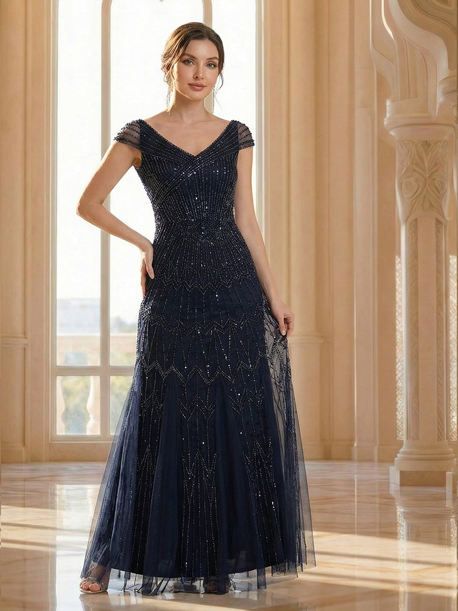 One Stop Shop Short Sleeves Off Shoulder Fishtail Embroidered Evening Dresses