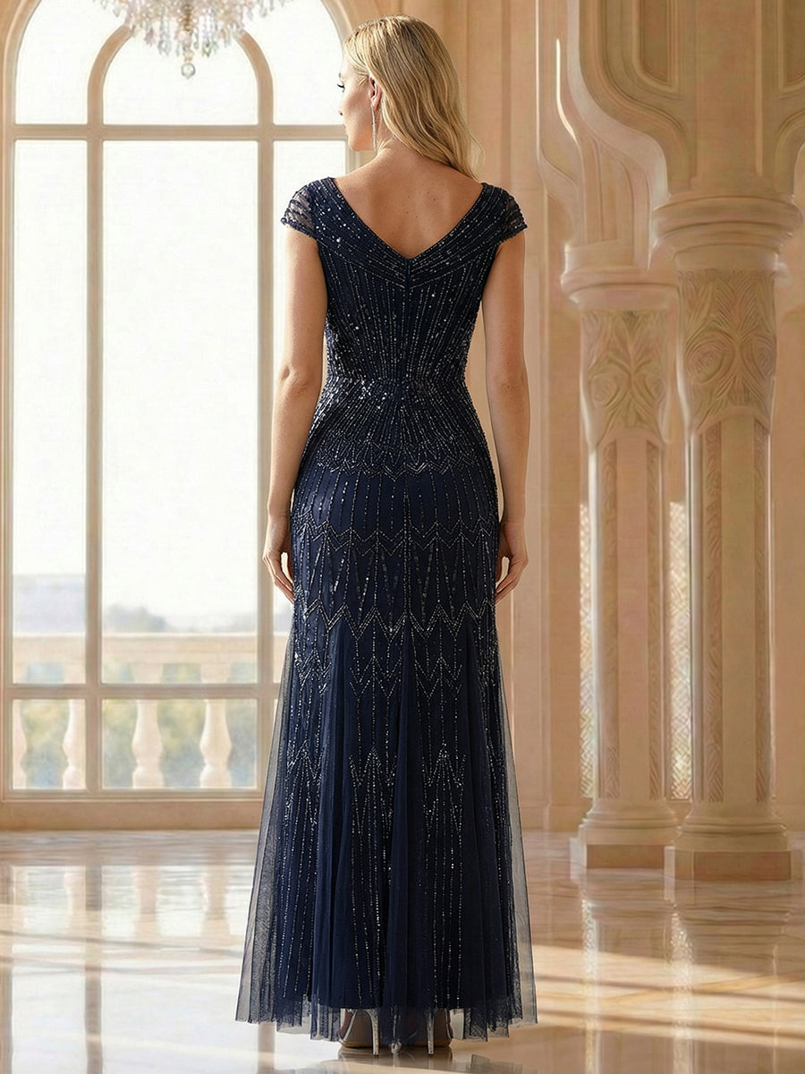 One Stop Shop Short Sleeves Off Shoulder Fishtail Embroidered Evening Dresses