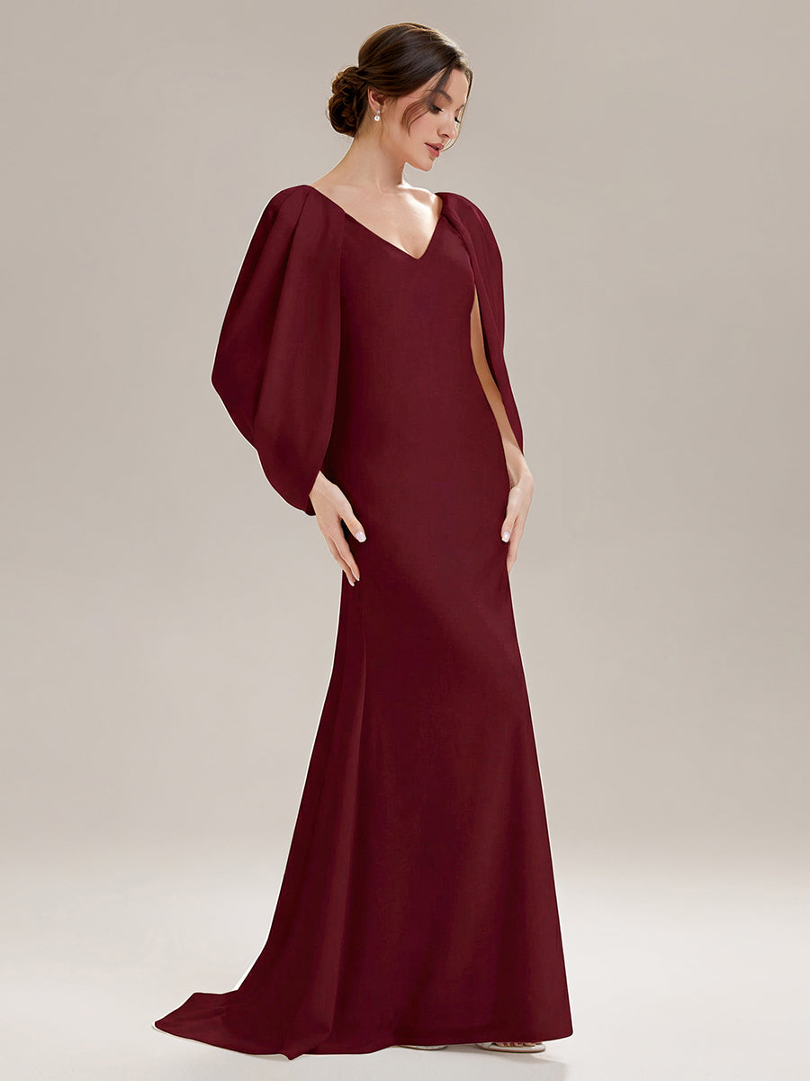 Color=Burgundy | Factory Design Strapless Deep V-Neck High Stretch Fishtail Evening Dresses-Burgundy 4