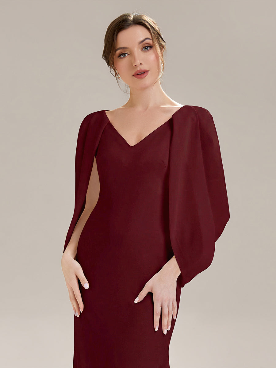 Color=Burgundy | Factory Design Strapless Deep V-Neck High Stretch Fishtail Evening Dresses-Burgundy 3