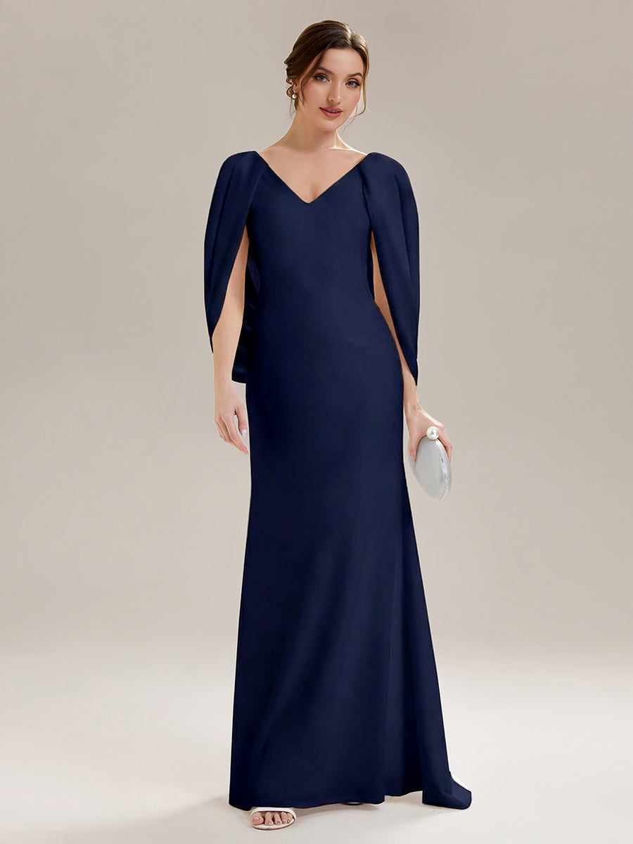 Color=Navy Blue | Factory Design Strapless Deep V-Neck High Stretch Fishtail Evening Dresses-Navy Blue 6