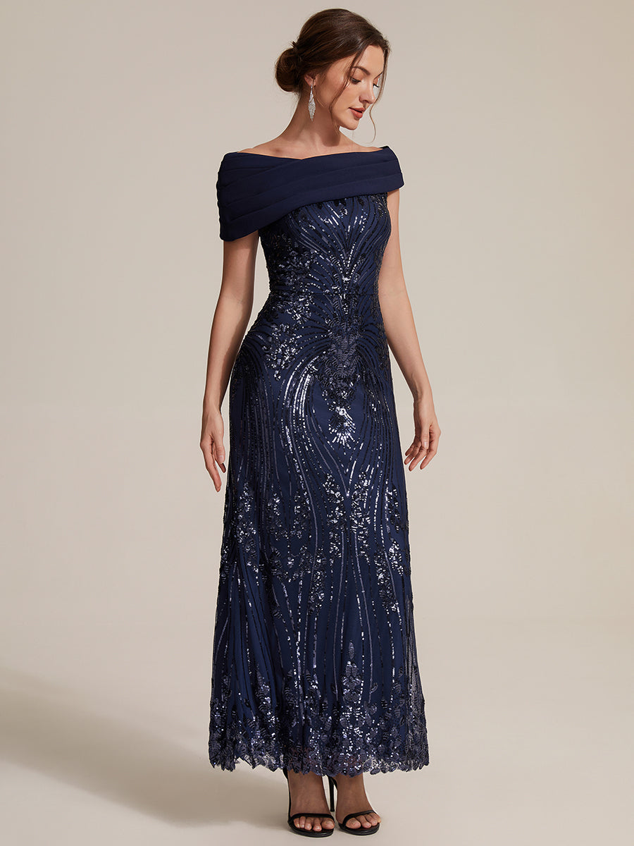 Color=Navy Blue | Sequined Off-Shoulder Crepe Maxi Wholesale Evening Dress-Navy Blue 3