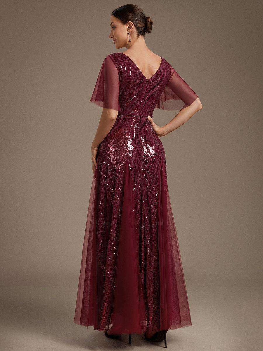 Industrial Use Plus Size Short Ruffle Sleeve Sequin A-Line V-Neck Maxi Evening Dresses - EE02787BD-R2.jpg