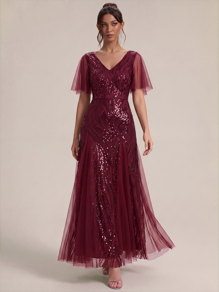 Industrial Use Plus Size Short Ruffle Sleeve Sequin A-Line V-Neck Maxi Evening Dresses - EE02787BD-R8.jpg