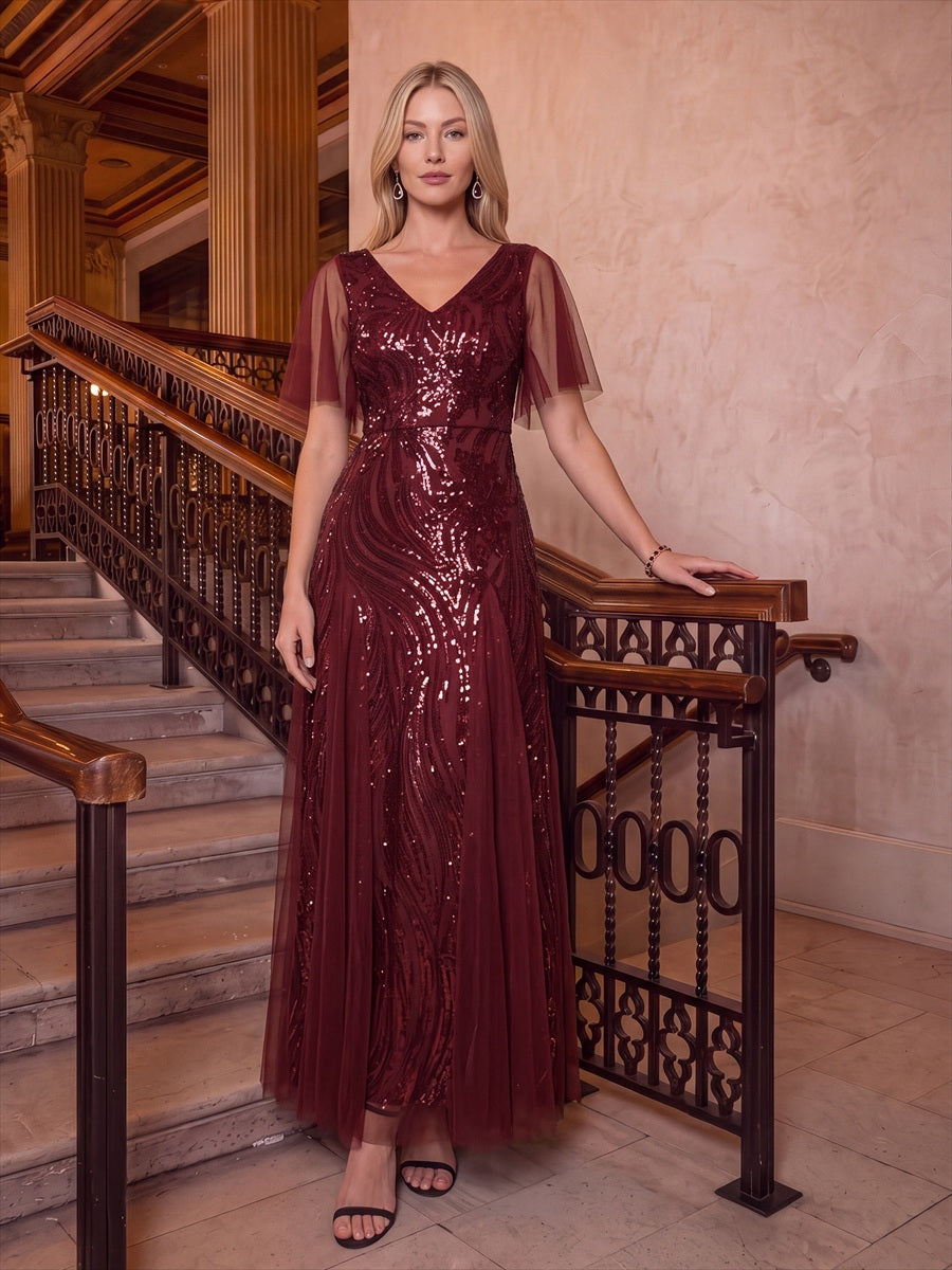 Industrial Use Plus Size Short Ruffle Sleeve Sequin A-Line V-Neck Maxi Evening Dresses - EE02787BD-R9.jpg