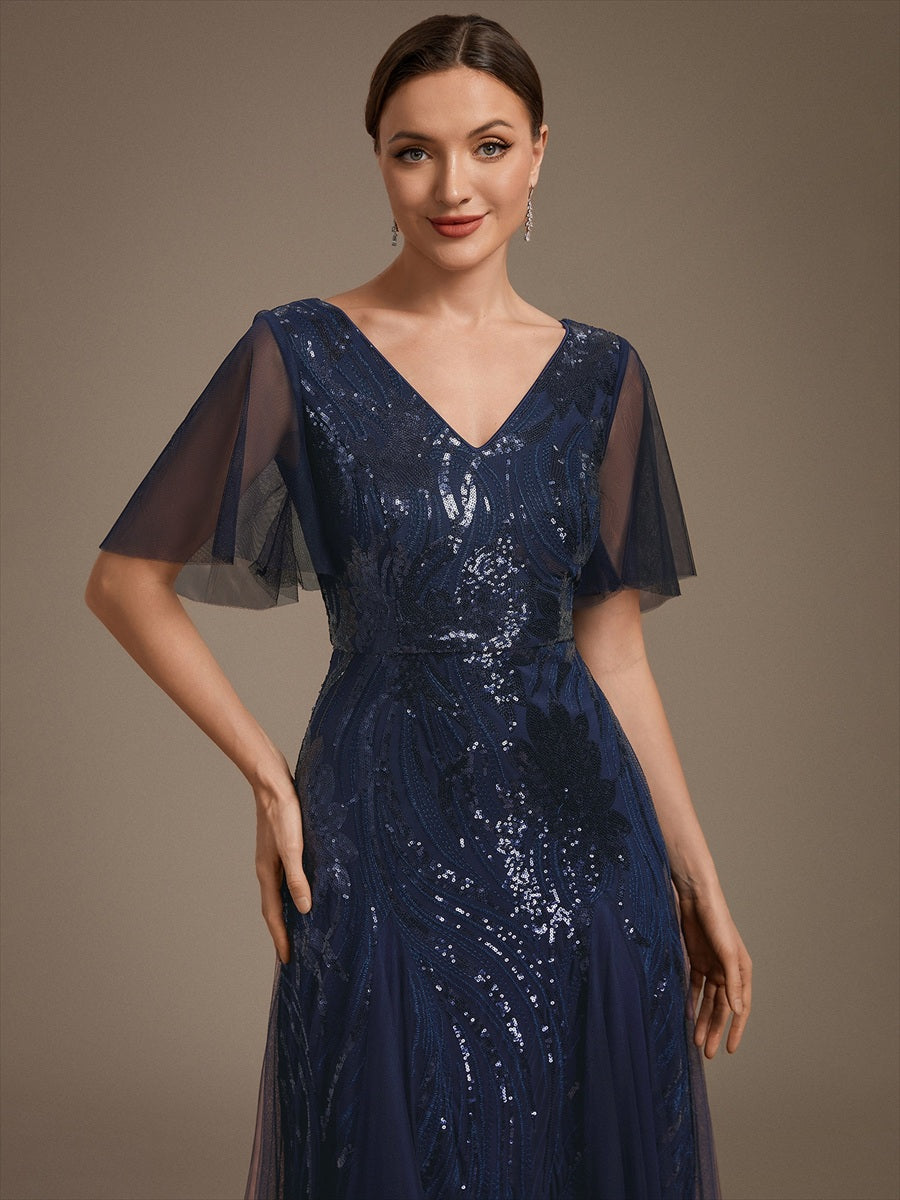Industrial Use Plus Size Short Ruffle Sleeve Sequin A-Line V-Neck Maxi Evening Dresses - EE02787NB-R5.jpg