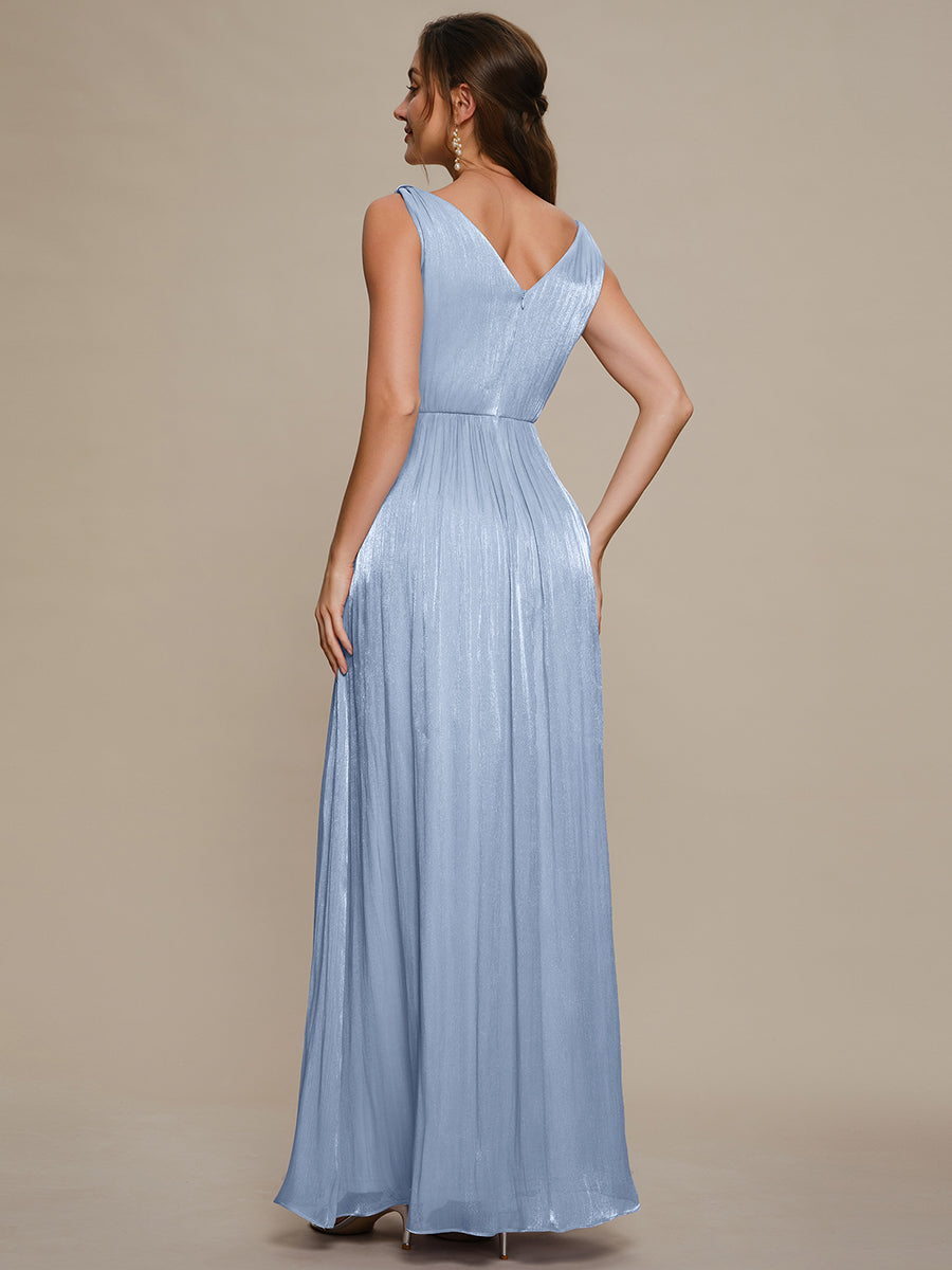 Color=Dusty Blue | Wholesale Strapless V-Neck Gathered A-Line Floor Length Evening Dresses-Dusty Blue 22