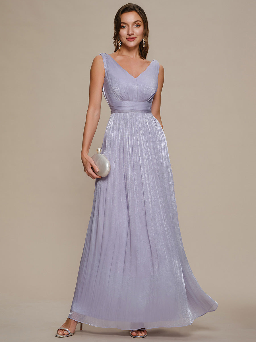 Color=Frosted Lilac | Wholesale Strapless V-Neck Gathered A-Line Floor Length Evening Dresses-Frosted Lilac 1