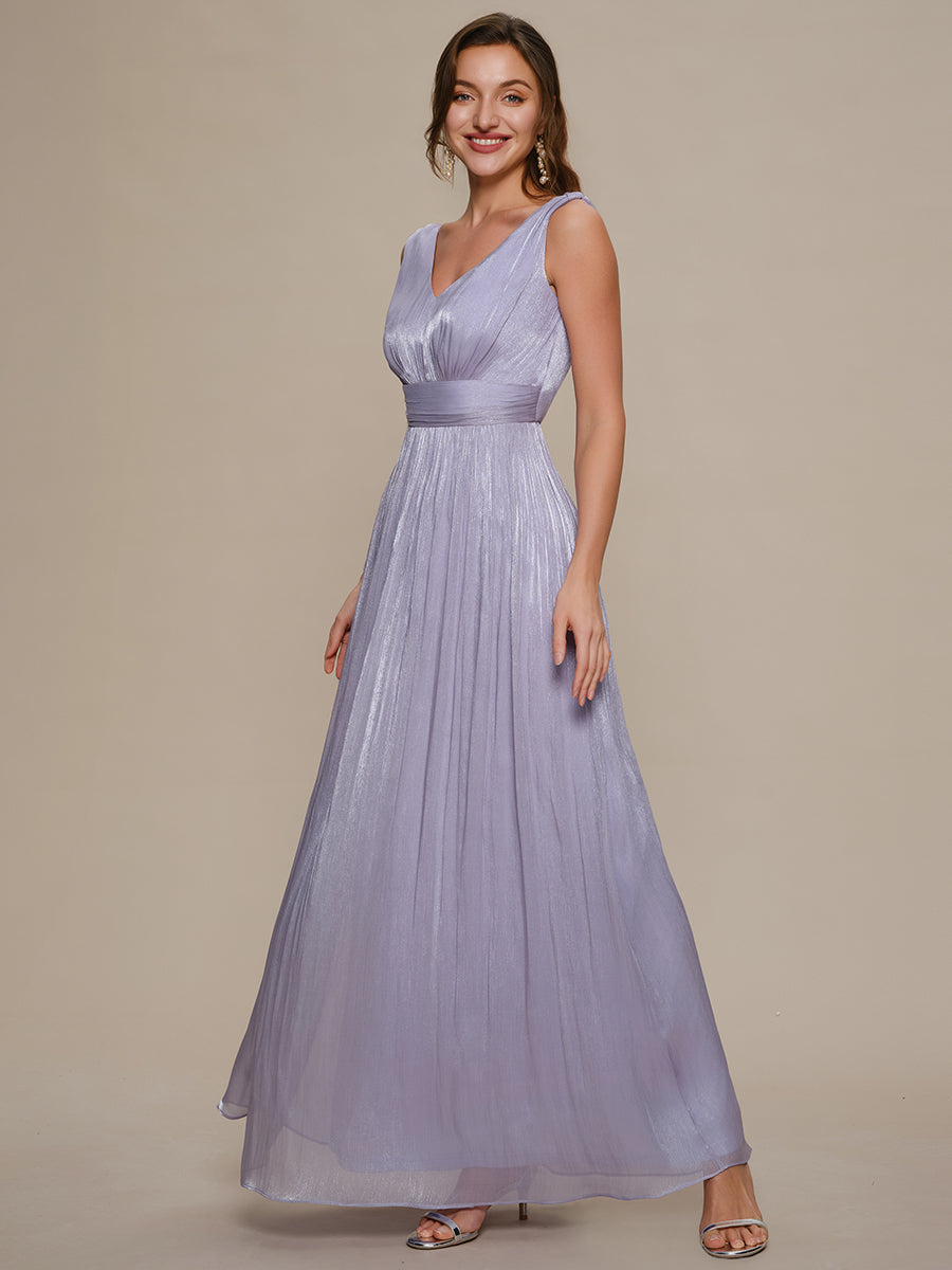 Color=Frosted Lilac | Wholesale Strapless V-Neck Gathered A-Line Floor Length Evening Dresses-Frosted Lilac 4