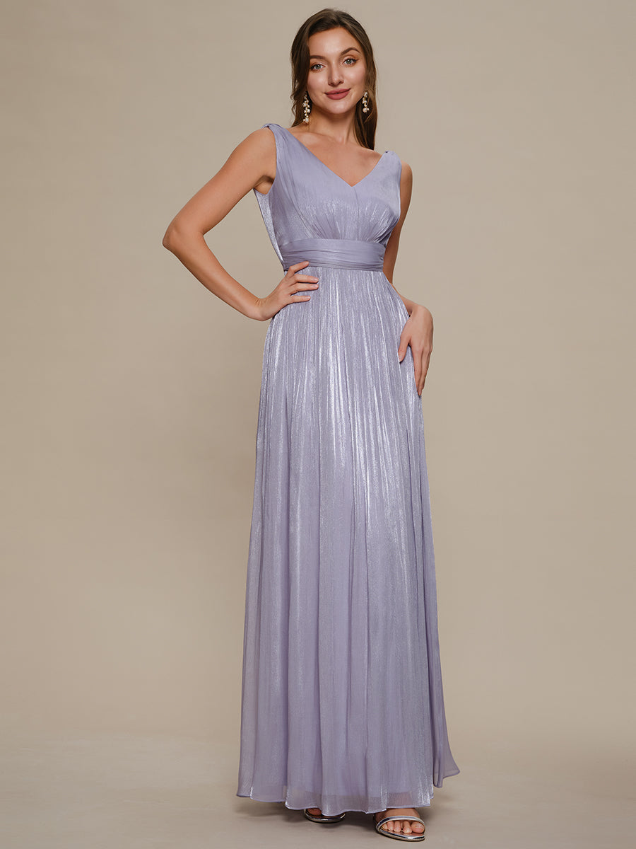 Color=Frosted Lilac | Wholesale Strapless V-Neck Gathered A-Line Floor Length Evening Dresses-Frosted Lilac 5