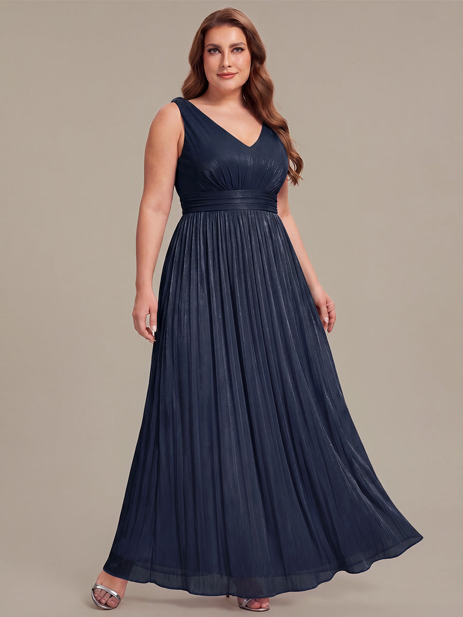 Color=Navy Blue | Wholesale Strapless V-Neck Gathered A-Line Floor Length Evening Dresses-Navy Blue 16