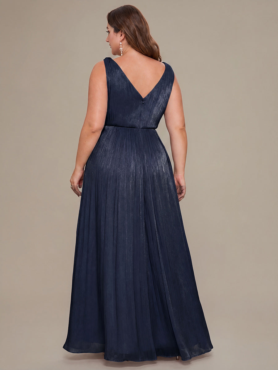 Color=Navy Blue | Wholesale Strapless V-Neck Gathered A-Line Floor Length Evening Dresses-Navy Blue 17