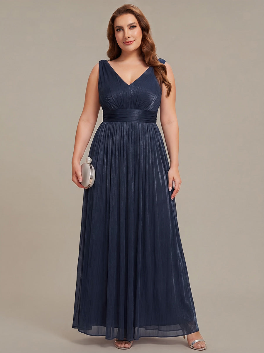Color=Navy Blue | Wholesale Strapless V-Neck Gathered A-Line Floor Length Evening Dresses-Navy Blue 19