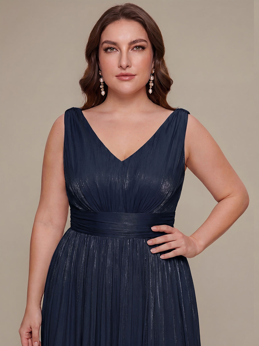 Color=Navy Blue | Wholesale Strapless V-Neck Gathered A-Line Floor Length Evening Dresses-Navy Blue 18
